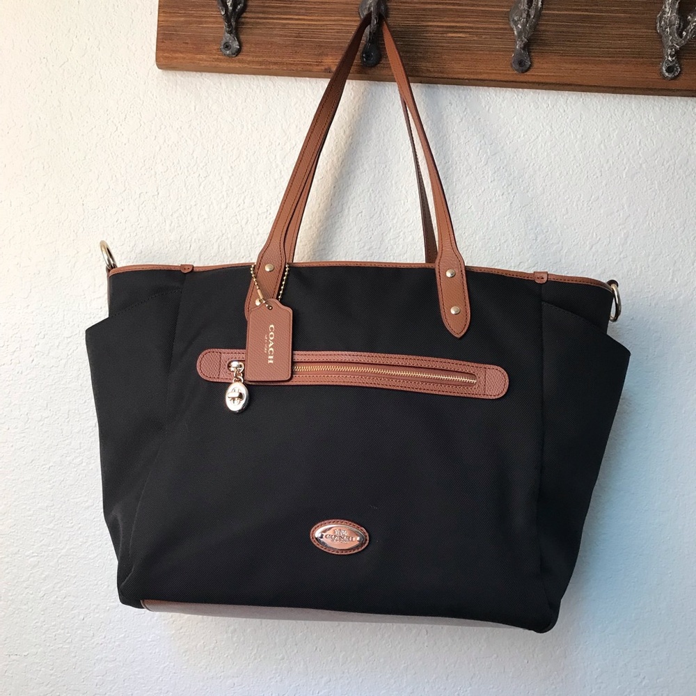 Large Coach Black and Tan Tote Bag